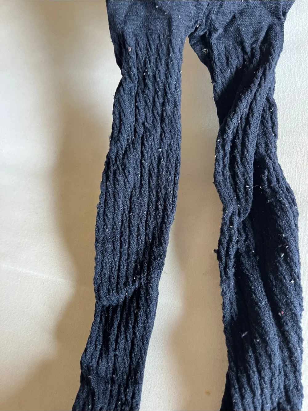 Navy Dark Blue Textured Cable Knit Footed Tights Stockings Stretch Hosiery